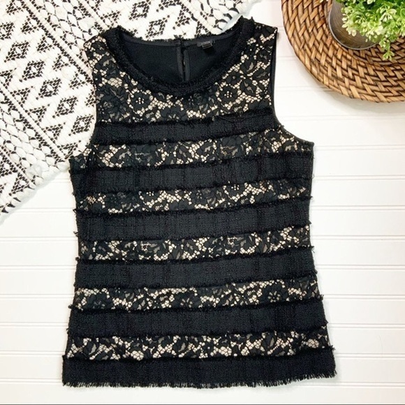 J. Crew Tops - J.Crew Black Sleeveless Lace & Fringe Top | Size M